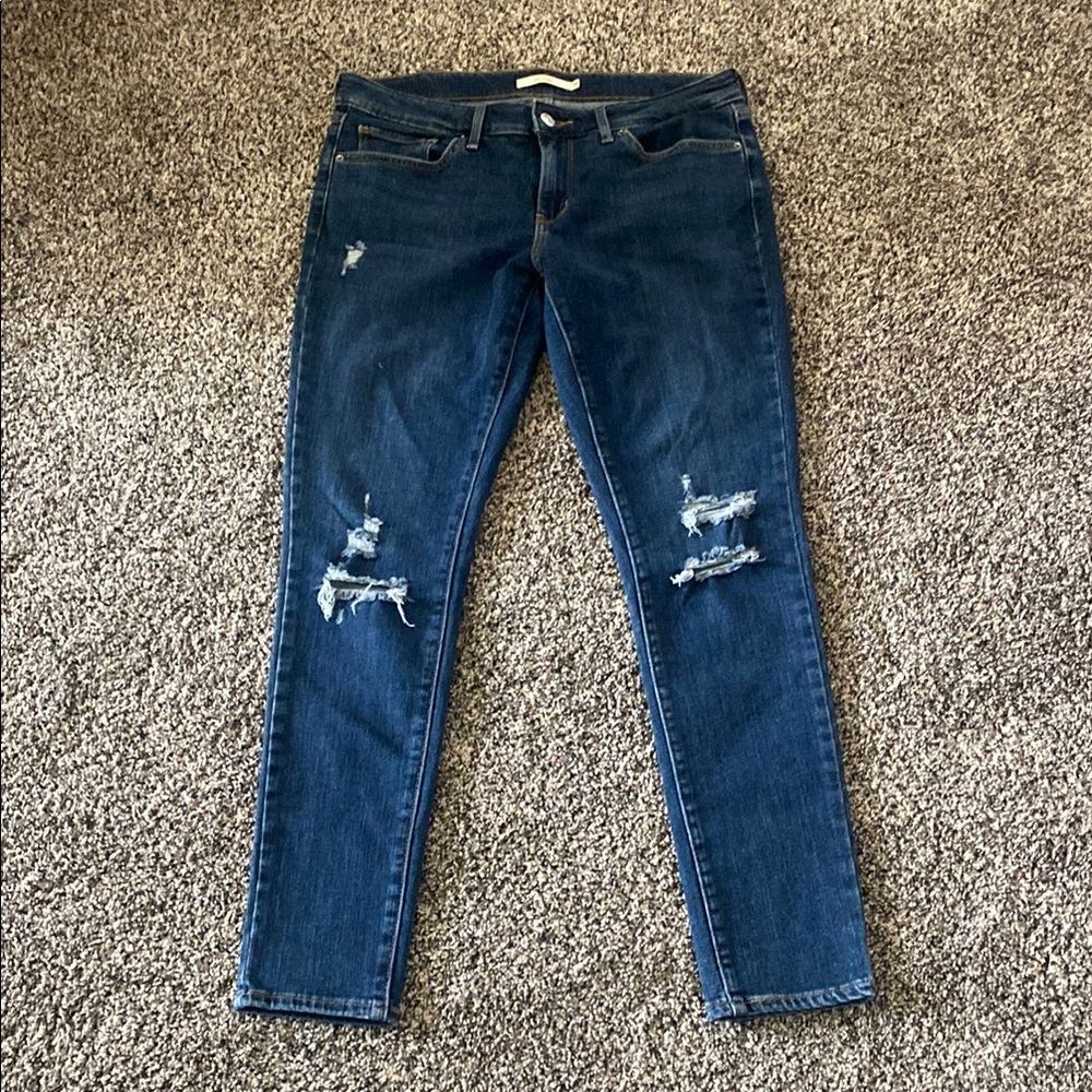 Levi's Dark Blue Distressed Skinny Jeans